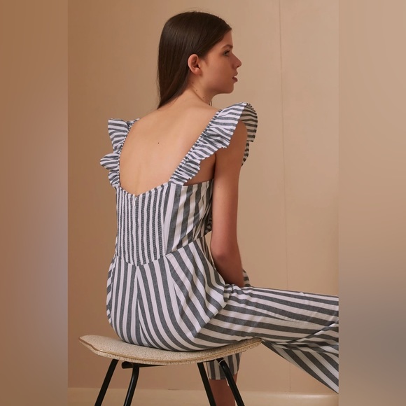 The Fifth Label FLORA STRIPE JUMPSUIT charcoal w white - Picture 2 of 6